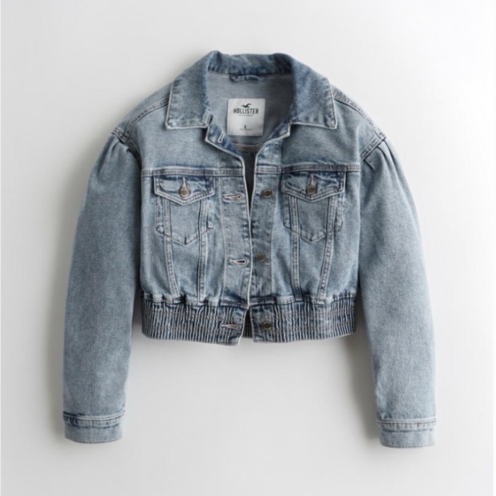HOLLISTER Stretch Balloon-Sleeve Denim Jacket Light Wash